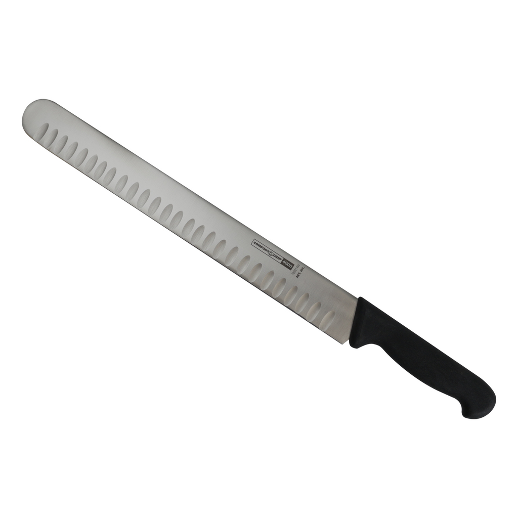 ARY 14-inch wide Granton slicer knife with black soft grip handle