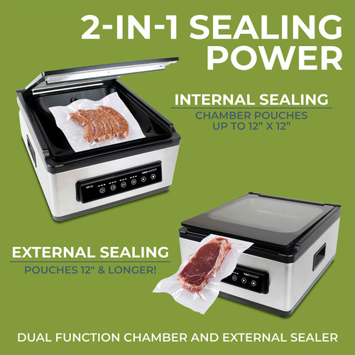 VacMaster VP195 dual function chamber and external sealer, 2-in-1 power for 12x12 and longer bags