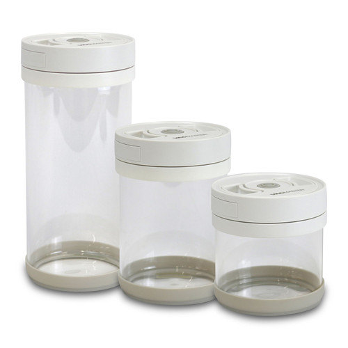 Full 3‑piece canister bundle displayed together to showcase the complete storage system, compatible with most vacuum sealers for easy integration.