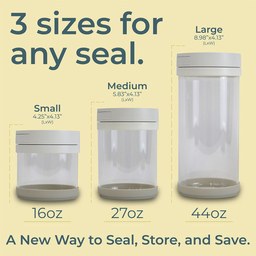 Set of three borosilicate glass canisters in small, medium, and large sizes, ideal for organizing dry goods, snacks, leftovers, and coffee.