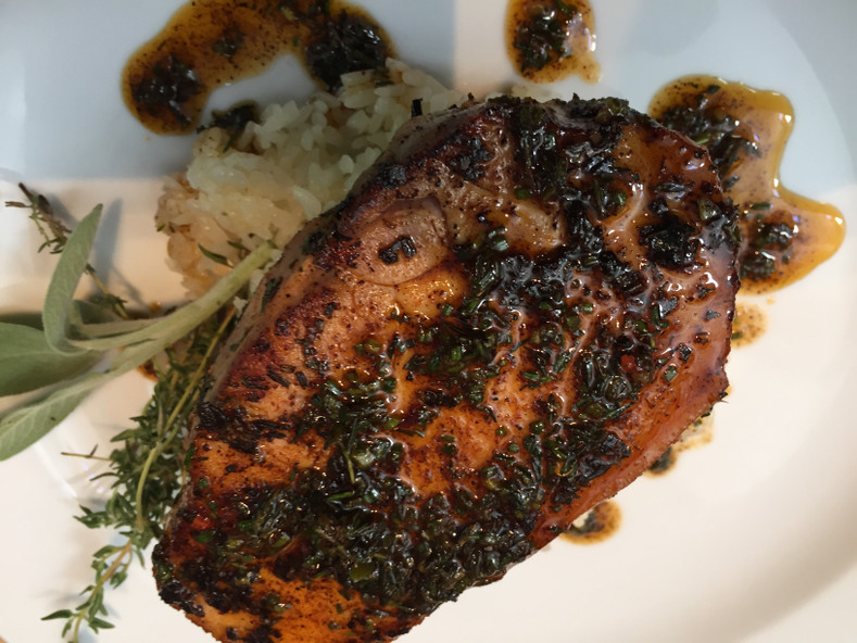 Seared Boneless Pork Loin Steak with a Fresh Mixed Herb Rub