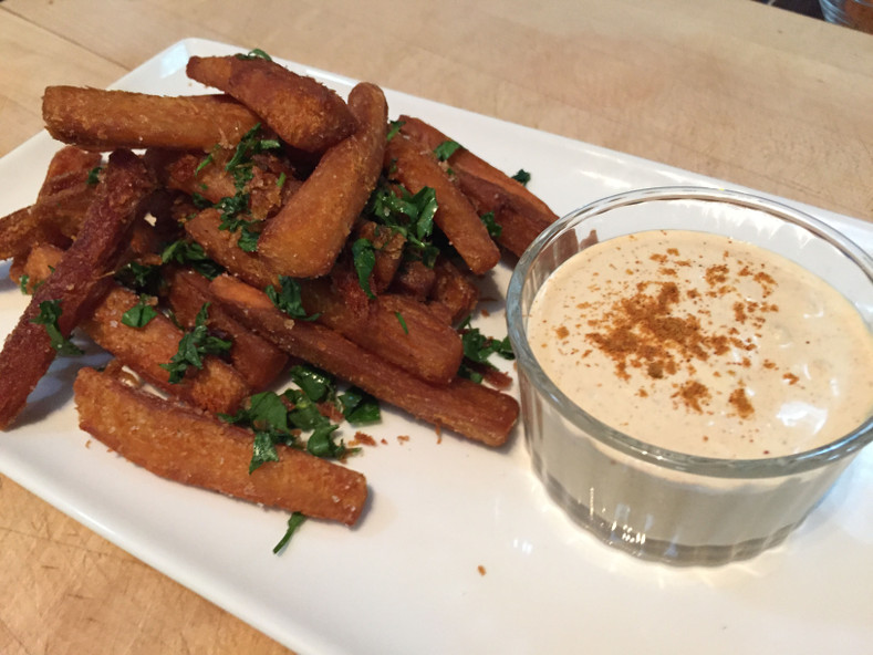 Sous Vide Crispy Yuca Fries with Aji Cream