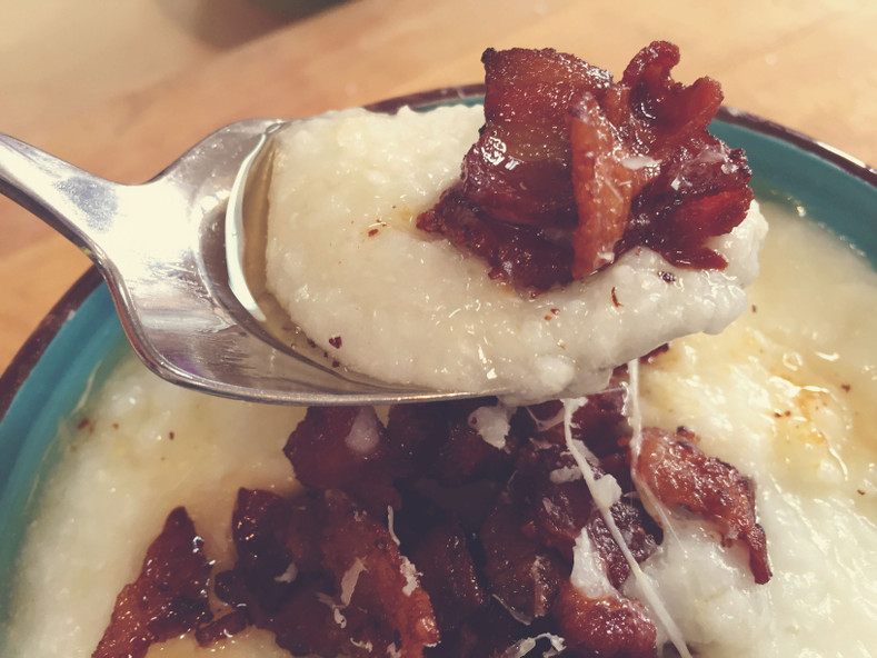 Hominy Grits With Fresh Mozzarella, Parmesan and Bacon Sous Vide