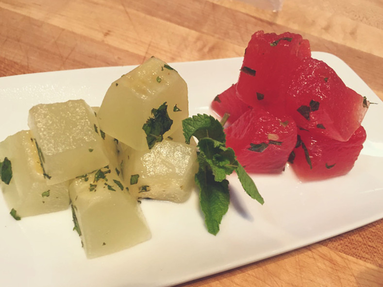 Compressed Watermelon & Cantaloupe Infused with Honey, Mint and Lime 