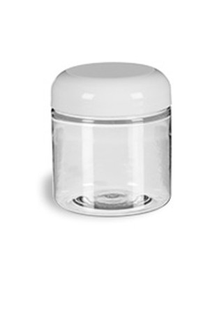 4 oz Flat Clear PET Jar w/ White Dome Lid (58 mm)