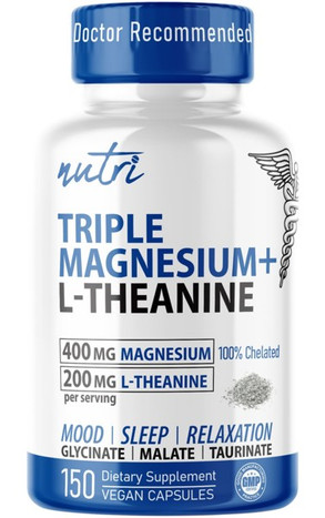 Triple Magnesium 400 mg L-Theanine 200 mg 120 Vegan Capsules