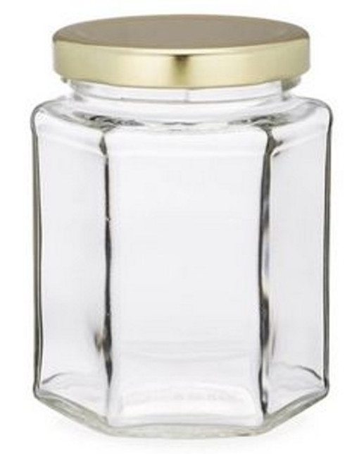 Hexagon Glass Jar 290 ml with Brass Cap