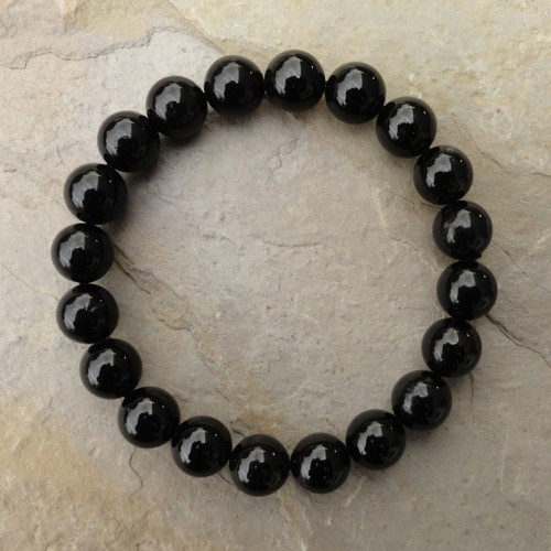 Tourmaline Black 10 mm Round Bead Stretch Bracelet