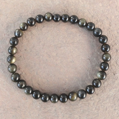 Obsidian Gold Sheen 6 mm Round Bead Bracelet