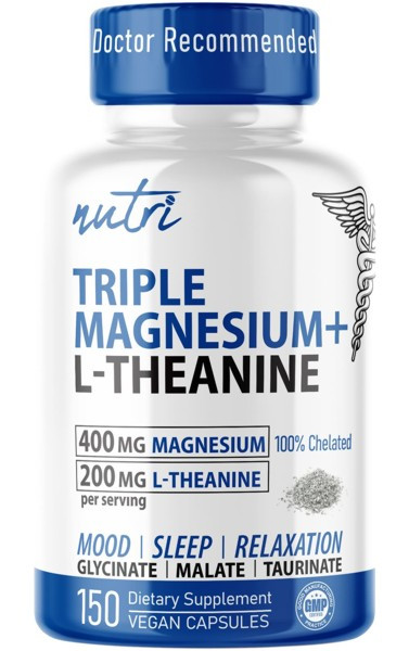 Triple Magnesium 400 mg L-Theanine 200 mg 120 Vegan Capsules