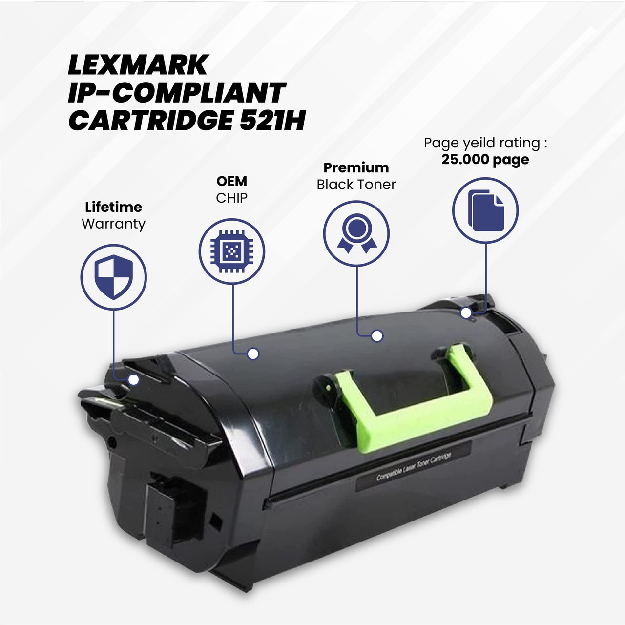 HIGH Yield IP Compliant 521H Toner, 52D1H00 Toner for Lexmark Printers  MS710, MS711, MS810, MS811, MS812, MX710, MX711, MX810, MX811, MX812