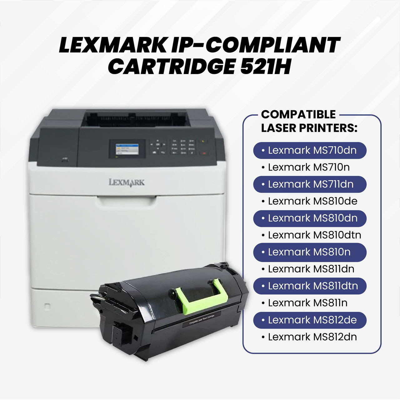 HIGH Yield IP Compliant 521H Toner, 52D1H00 Toner for Lexmark Printers  MS710, MS711, MS810, MS811, MS812, MX710, MX711, MX810, MX811, MX812