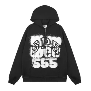 Sp5der Black SP555 Zip Hoodie