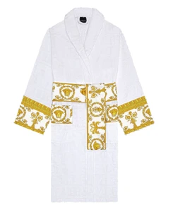 White & Gold Baroque Jacquard Luxury Bathrobe