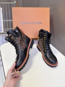 Unisex Brown/Black Monogram Patchwork Martin Boots