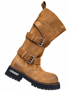 Tan Suede Buckled Motorcycle Boot