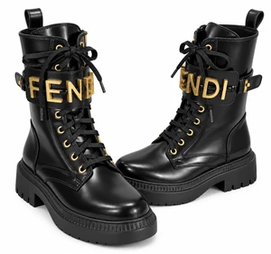 Black Fen Combat Boots with Gold Hardware