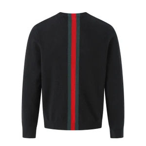 Black Luxury Knit Crewneck Sweater with Red & Green Signature Stripe