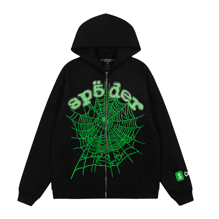 Sp5der Ca$H OG Web V2 Rhinestone Zip Hoodie