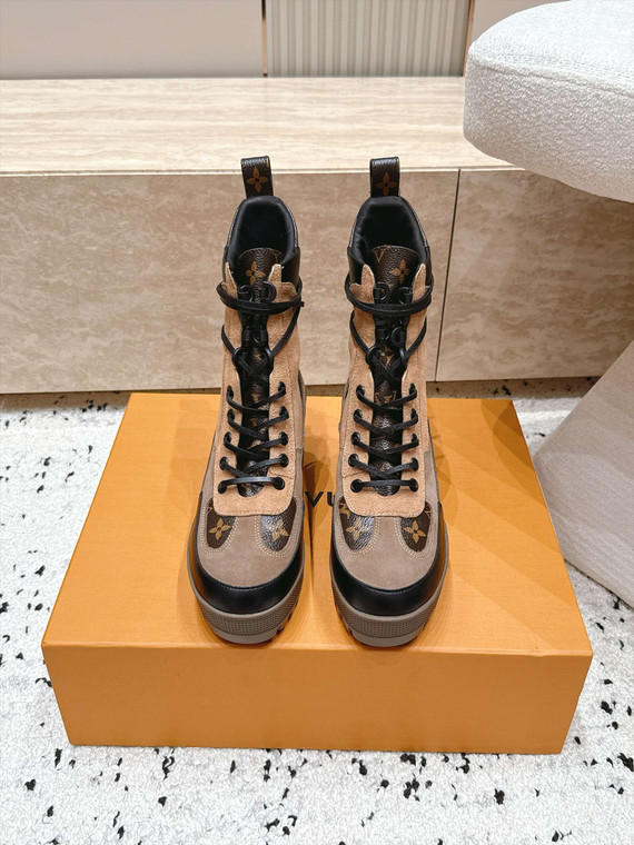 Brown Tone on Tone Monogram Laureate Platform Desert Boots