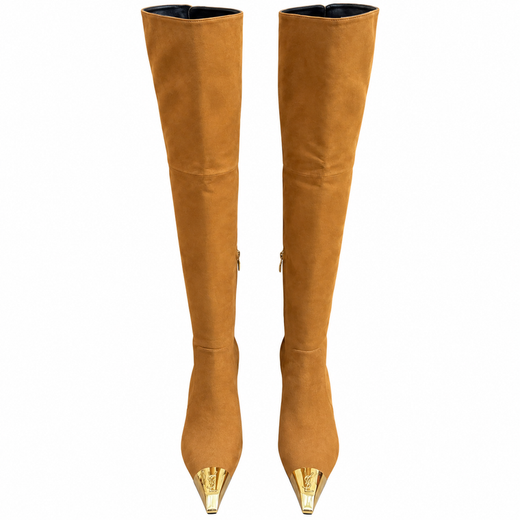 Camel Suede Boots with Gold Caps