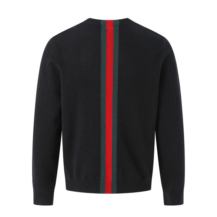 Black Luxury Knit Crewneck Sweater with Red & Green Signature Stripe