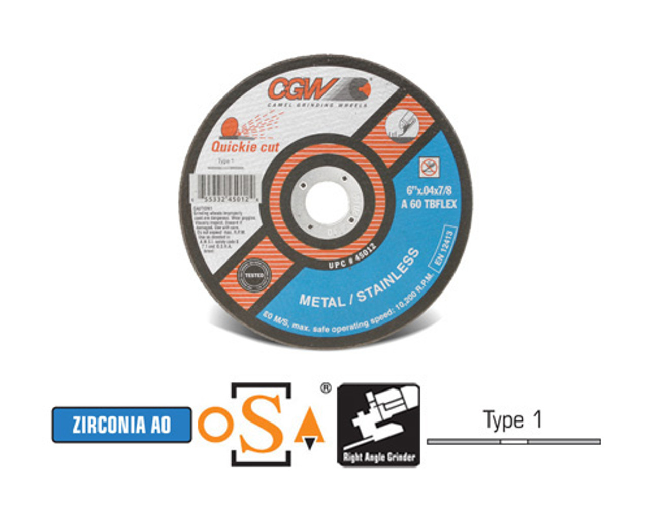 CGW Camel - Cut-Off Wheels 6" x .040" x 7/8"  ZA60-TB-Flex - Qty 25 - 45012