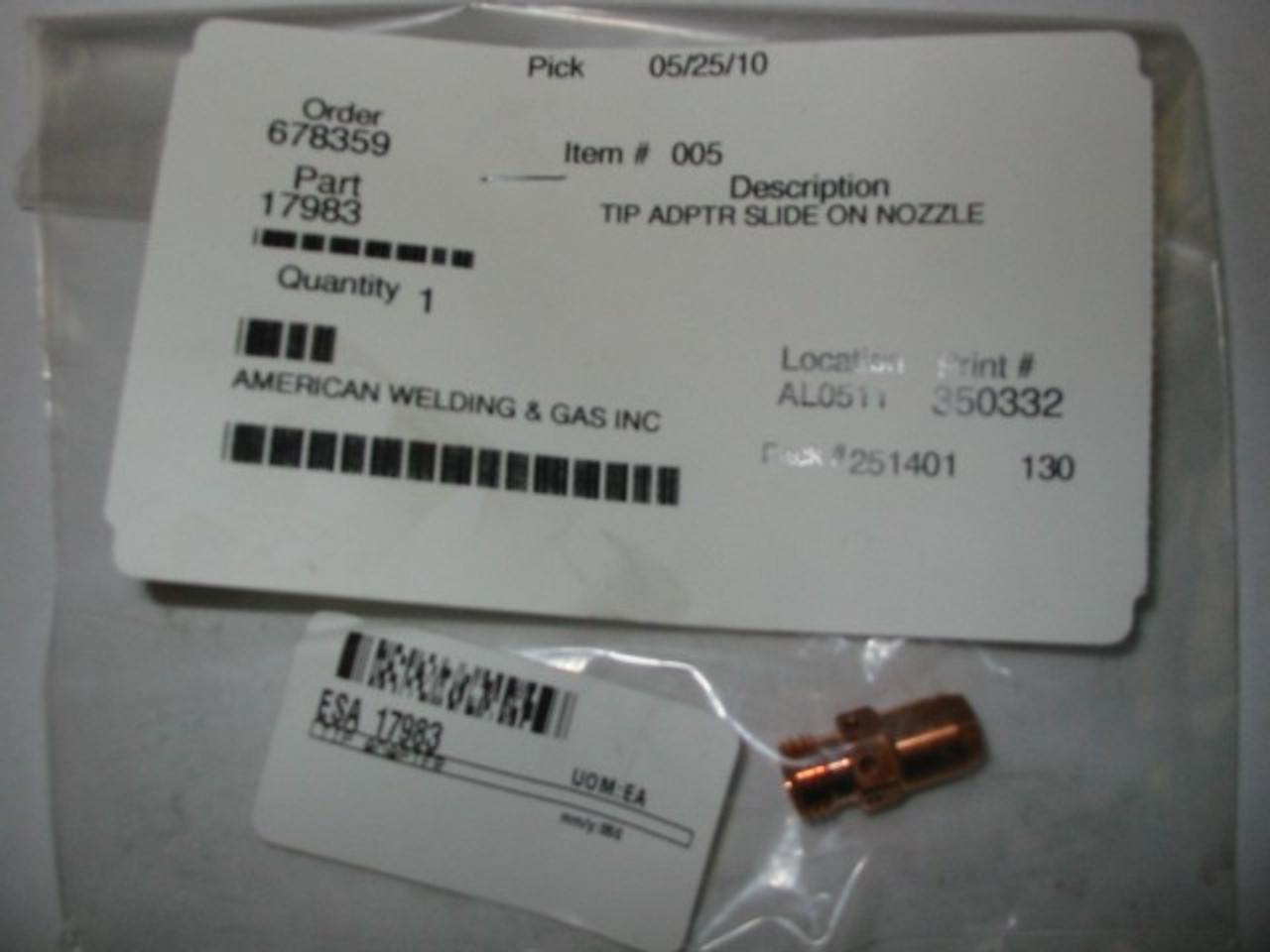 ESAB 17983 TIP NOZZLE ADAPTOR - QTY 1