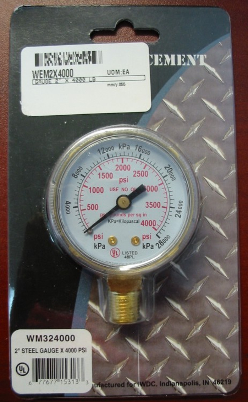 REPLACEMENT PRESSURE GAUGE - 4000PSI - 2.0"