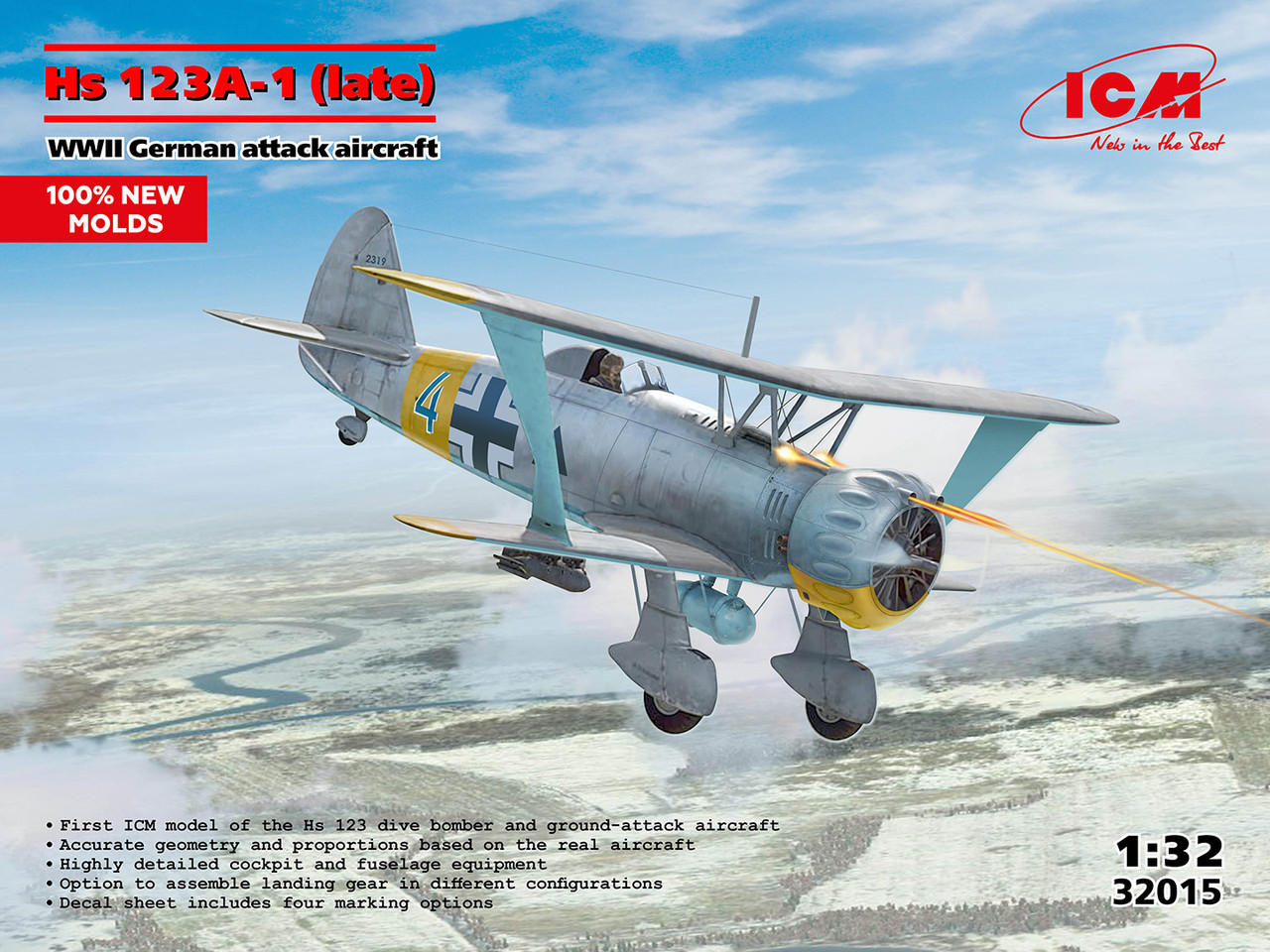 ICM 1/32 Hs 123A-1 (late), WWII German attack aircraft (100% new