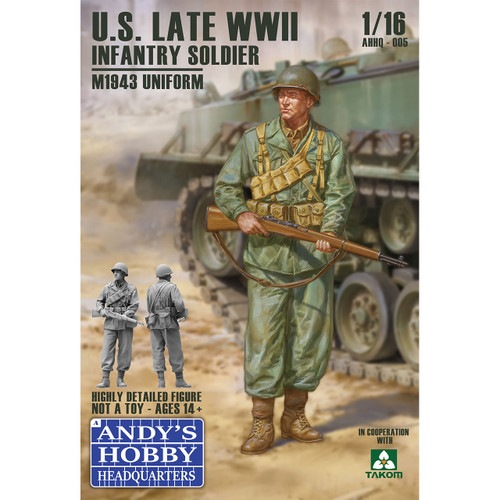 Andy's Hobby Headquarters x Takom 1/16 Scale U.S. Late WWII Infantry Soldier M1943 Uniform Model Kit