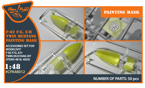 Clear Prop 1/48 F-82F/G, E/H Twin Mustang painting mask for Modelsvit kit (4818/4820) "yellow kabuki paper"