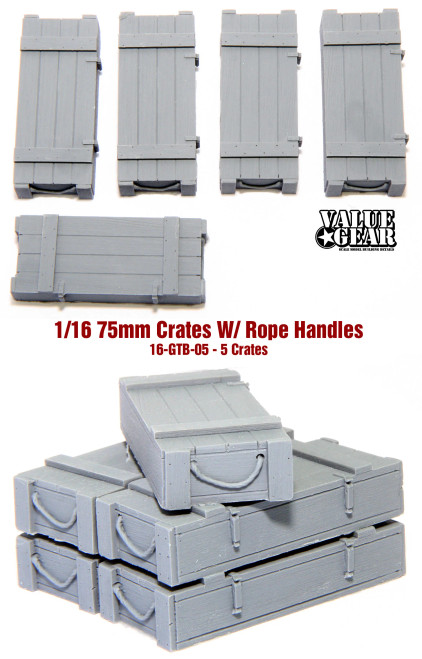 Value Gear 16-GTB-05 1/16 German 75 MM Crates (Rope Handles 5 Crates)