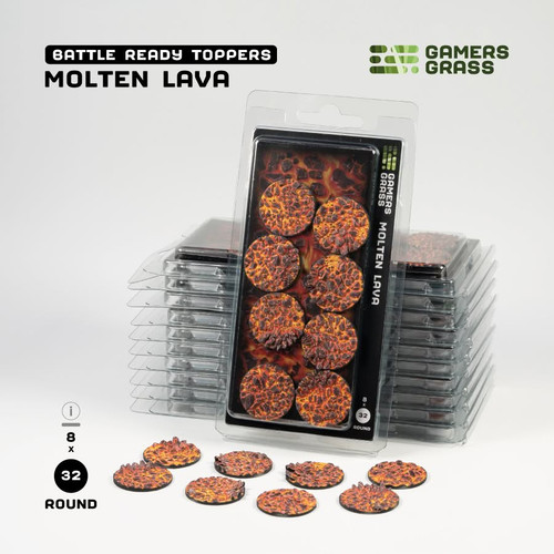 Gamers Grass Battle Ready Bases - Molten Lava - Round 32mm (x8)