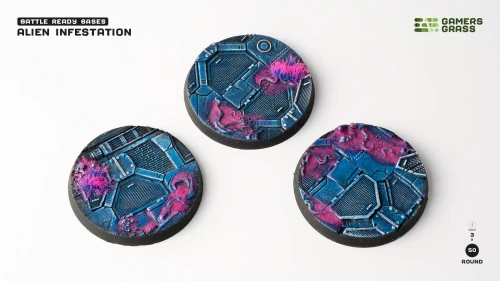 Gamers Grass Battle Ready Bases - Alien Infestation - Round 50mm (x3)