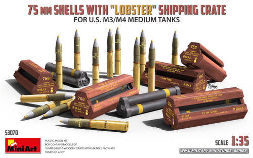 PRE-ORDER Miniart 1/35 75mm Shells with Lobster Shipping Crate for US M3/M4 Medium Tanks