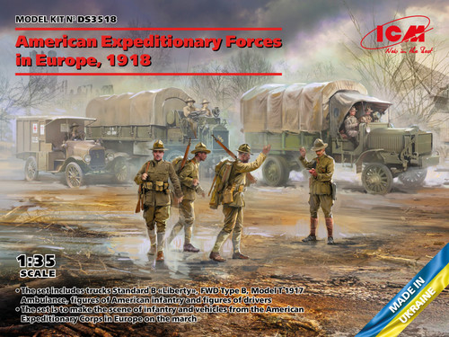 ICM 1/35 American Expeditionary Forces in Europe 1918 (Standard B, Liberty FWD Type B, Model T 1917 Ambulance with US Infantry and US Drivers)