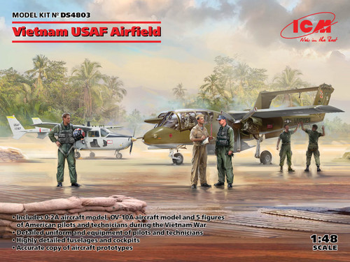 ICM 1/48 Vietnam USAF Airfield Cessna O-2A OV-10A Bronco with US Pilots and Ground Personnel Vietnam War (5 Figures)