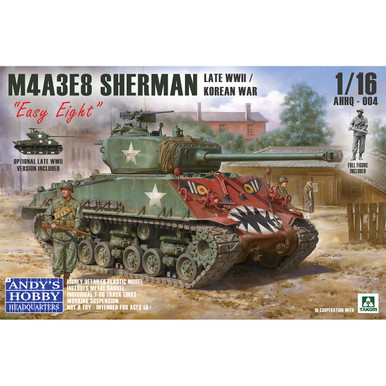 Andy's Hobby Headquarters x Takom 1/16 Scale M4A3E8 Sherman 'Easy Eight' (Late WWII / Korean War) with Figure Model Kit