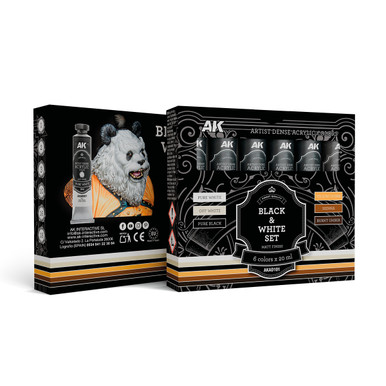 AK Interactive Artist Dense Acrylic Color Black & White Set (6 Tubes 20 ml)