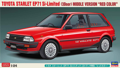 Hasegawa 1/24 Scale Toyota Starlet EP71 Si-Limited 3Door Middle Version Red Color Model Kit