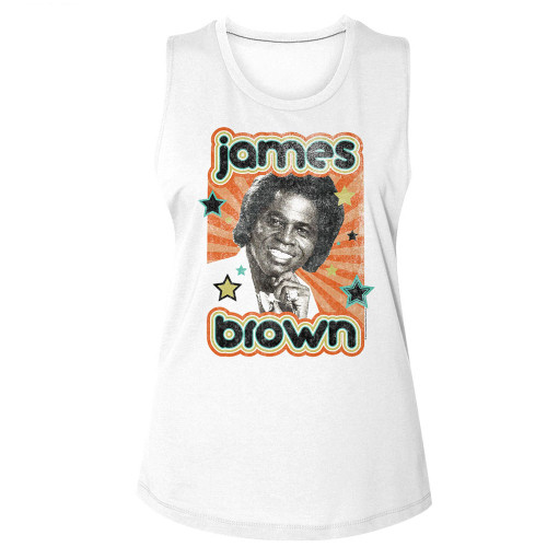 James Brown Stars Ladies Muscle Tank - White