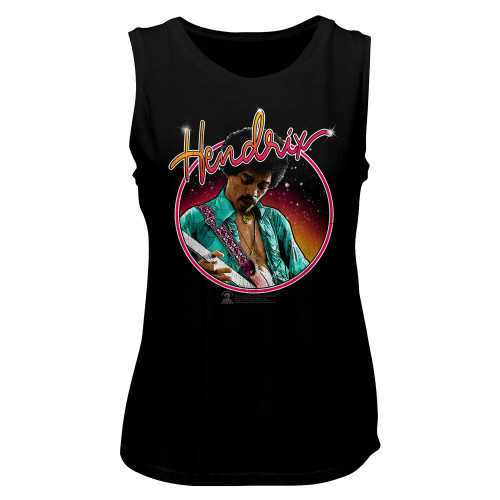 Jimi Hendrix Neon Ladies Muscle Tank - Black