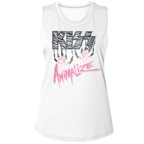 KISS - Animalize Print Ladies Muscle Tank - White