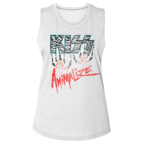 KISS - Animalize Logo Ladies Muscle Tank - White