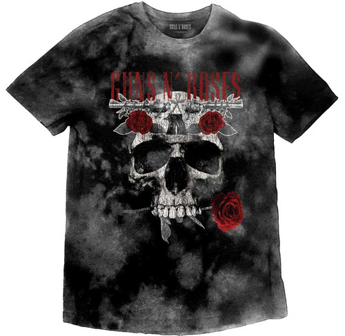 Guns N Roses Flower Skull Dip Dye on Gray T-Shirt