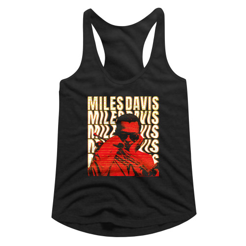 Miles Davis Warped Text Ladies Racerback Top - Black