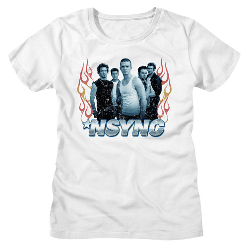 NSYNC Flames Ladies T-Shirt - White