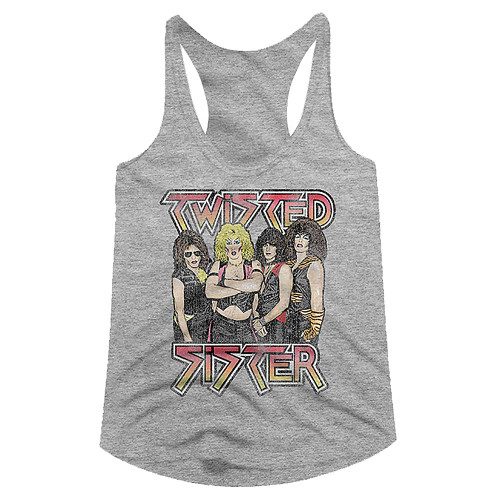 Twisted Sister Vintage Pic Ladies Racerback - Gray