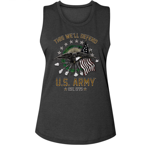 Army This We Will Defend Ladies Muscle Tank - Charcoal